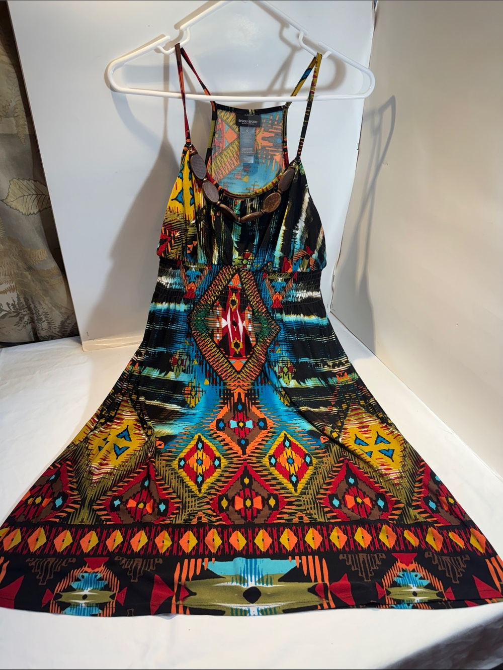 Bisou Bisou Multicolor Tribal Print Midi Dress with Straps